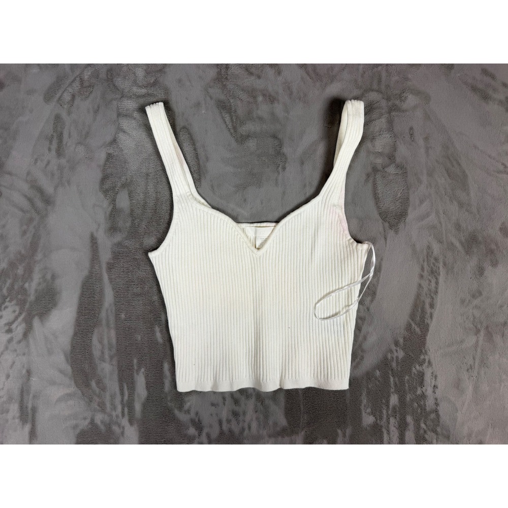 HM Ribbed Knit Crop Top Off White Cream V-Neck Sleeveless Tank XS